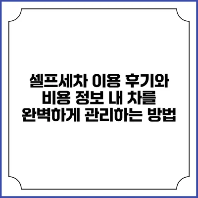 셀프세차 이용 후기와 비용 정보: 내 차를 완벽하게 관리하는 방법